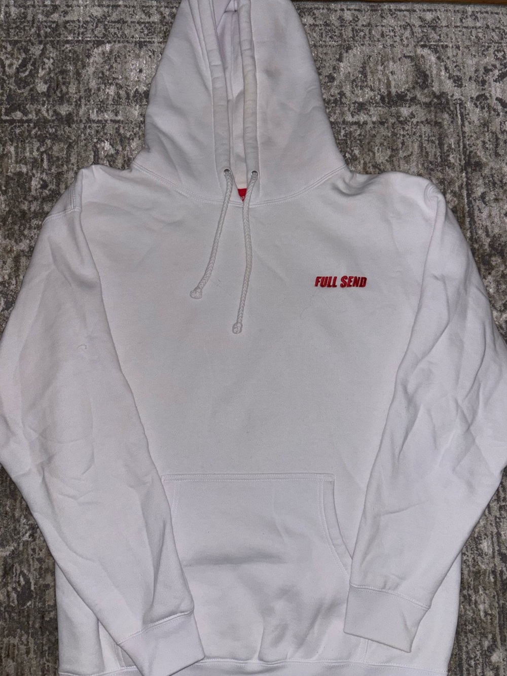 White "Full Send" Pullover Hoodie - Men's Casual Sweater